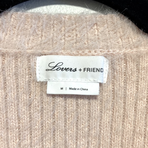 Revolve x Lovers and Friends Pink Dual-Tone Fuzzy V-Neck Sweater, Size M - Picture 3 of 6